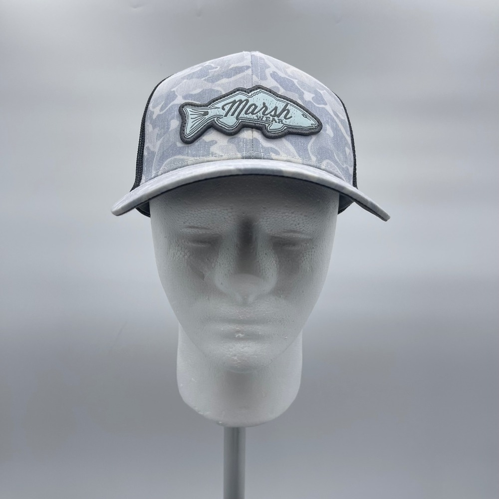 Marsh Wear 54359-00 Mens OSFM Grey Camo Trucker Hat Fish Patch Snapback Ball Cap
